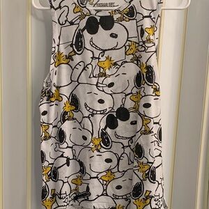 Peanuts White Tank with Black Snoopy and Yellow Woodstock Print